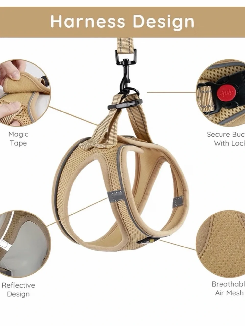 Breathable Tan Harness for small dog